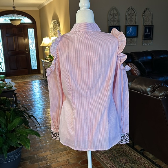 Nanette Lepore Ruffle Cold Shoulder button up shirt szM - Picture 10 of 14